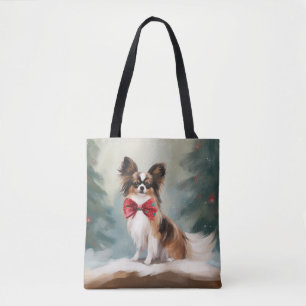 Papillon Dog in Snow Christmas  Tote Bag