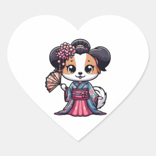 Papillon Dog Kimono Heart Sticker