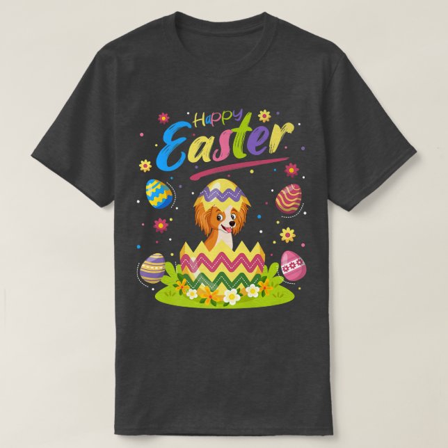 Papillon Dog Lover Funny Easter Egg Papillon Happy T-Shirt (Design Front)