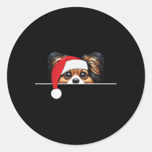 Papillon Dog Lover Funny Santa Hat Christmas Classic Round Sticker