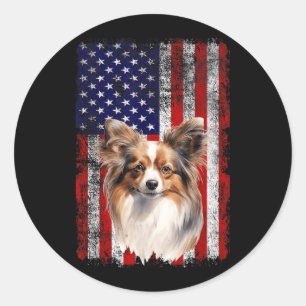 Papillon Dog Lover US Flag 4th of July Patriotic Classic Round Sticker