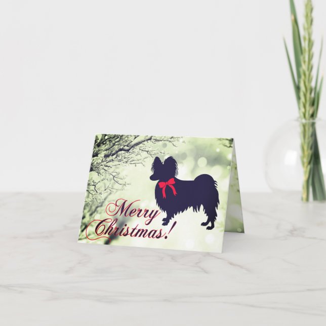 Papillon Dog Merry Christmas Card (Front)