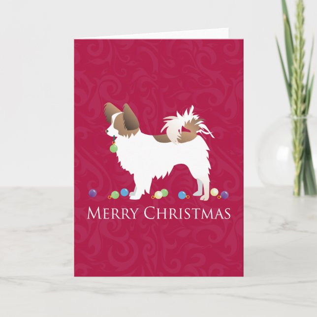 Papillon Dog Merry Christmas Design Holiday Card (Front)