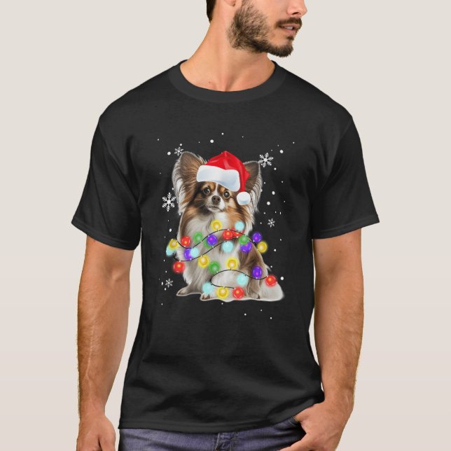 Papillon Dog Merry Dogmas Santa Papillon Christmas T-Shirt (Front)