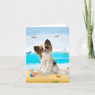 Papillon Dog on Beach Card