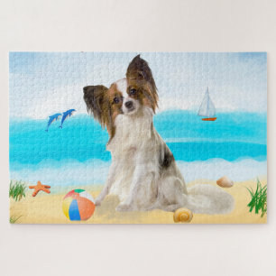 Papillon Dog on Beach Jigsaw Puzzle