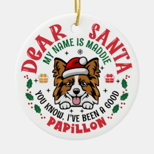 Papillon Dog Santa Christmas Tree Personalised Ceramic Ornament