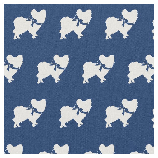 Papillon Dog Silhouette Pet Navy Blue Fabric (Close Up)