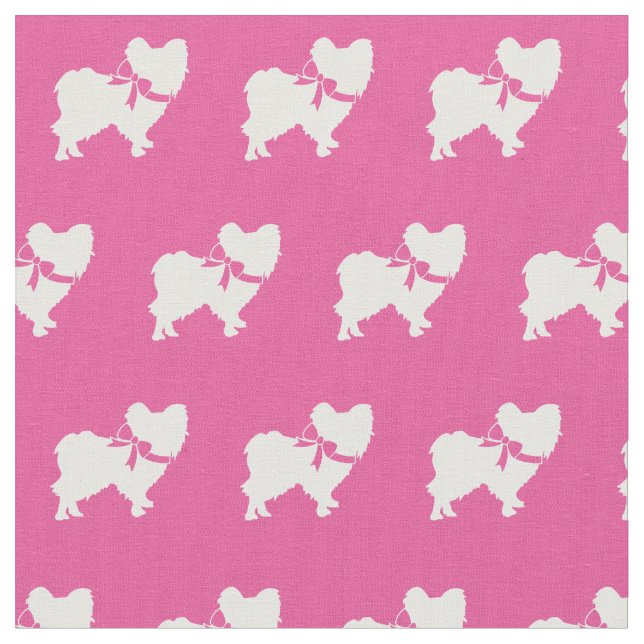 Papillon Dog Silhouette Pet Pink Fabric (Close Up)