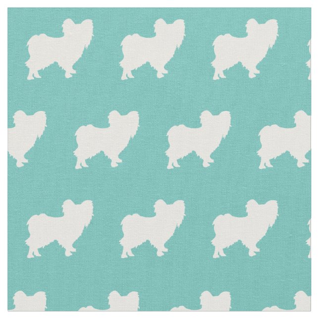 Papillon Dog Silhouette Pet Teal Fabric (Close Up)