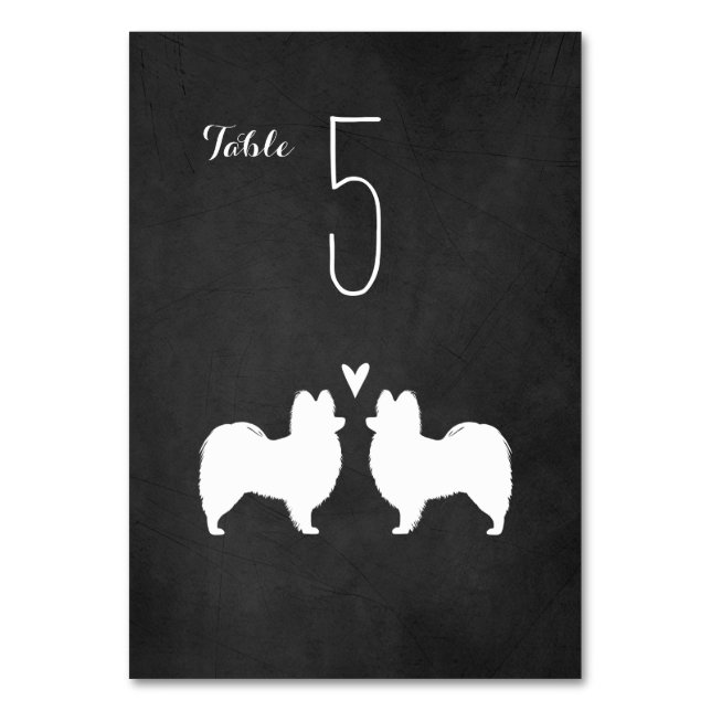 Papillon Dog Silhouettes Wedding Reception Table Number (Front)
