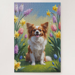Papillon Dog Spring Flowers Painting  Jigsaw Puzzle