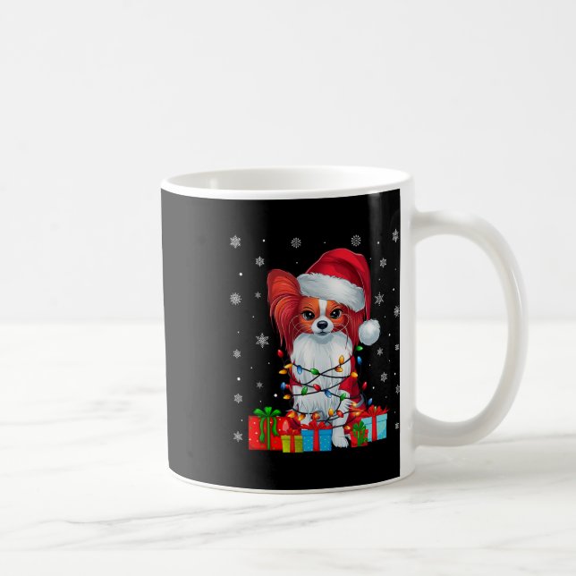 Papillon Dog Ugly Xmas Lights Santa Papillon Dog C Coffee Mug (Right)