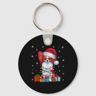 Papillon Dog Ugly Xmas Lights Santa Papillon Dog C Key Ring