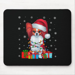 Papillon Dog Ugly Xmas Lights Santa Papillon Dog C Mouse Pad