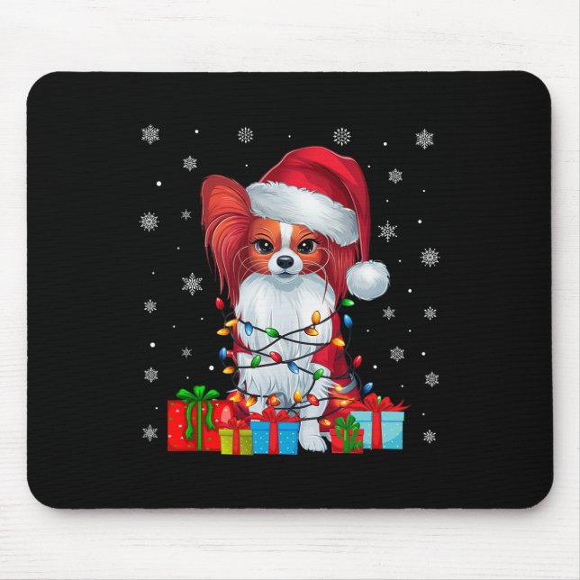 Papillon Dog Ugly Xmas Lights Santa Papillon Dog C Mouse Pad (Front)