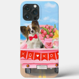 Papillon Dog Valentine's Day Truck Hearts iPhone 13 Pro Max Case