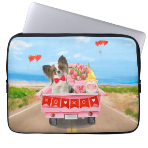 Papillon Dog Valentine's Day Truck Hearts Laptop Sleeve