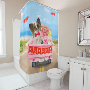 Papillon Dog Valentine's Day Truck Throw Shower Curtain