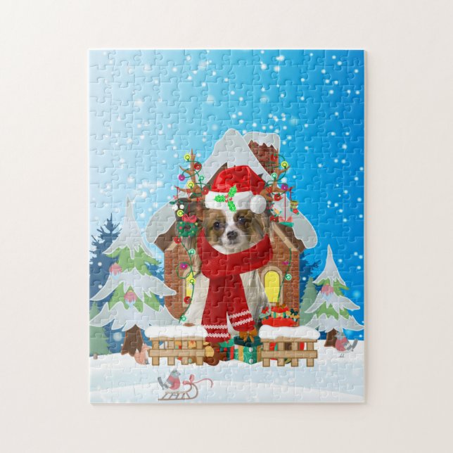 Papillon dog with Christmas gifts Jigsaw Puzzle (Vertical)