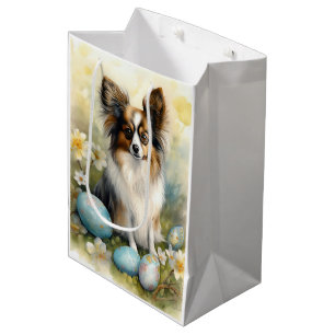 Papillon Dog with Easter Eggs Holiday Medium Gift Bag