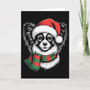 Papillon Dog Xmas Santa Hat Scarf Christmas Costum Card