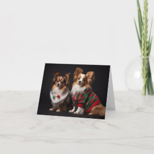 Papillon Dogs in Christmas Sweaters Card