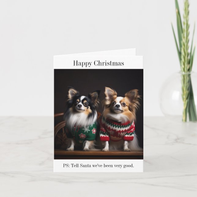Papillon Dogs in Christmas Sweaters Card (Front)