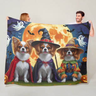 Papillon Dogs Pumpkin Halloween Funny  Fleece Blanket