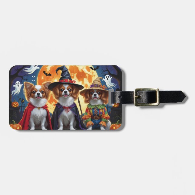 Papillon Dogs Pumpkin Halloween Funny  Luggage Tag (Front Horizontal)