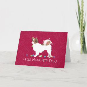 Papillon Feliz Naughty Dog Christmas Holiday Card