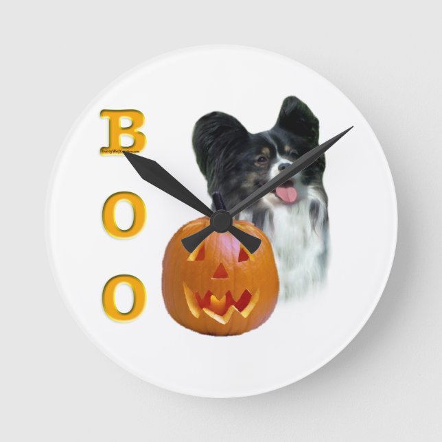 Papillon Halloween BOO Round Clock (Front)