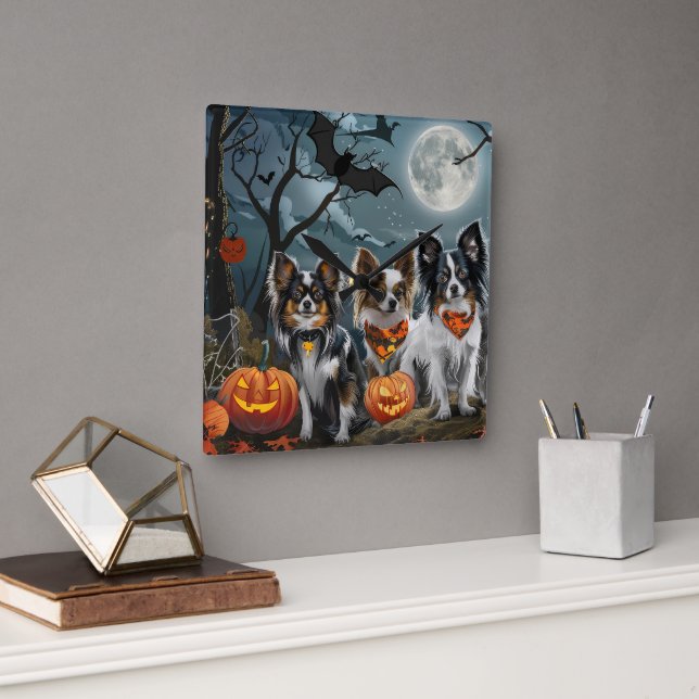 Papillon Halloween Spooky Square Wall Clock (Office)