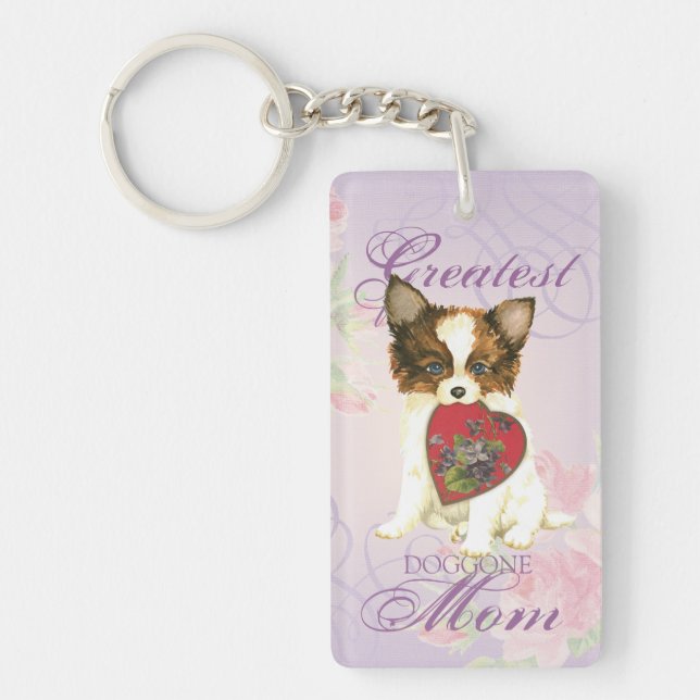 Papillon Heart Mum Key Ring (Front)