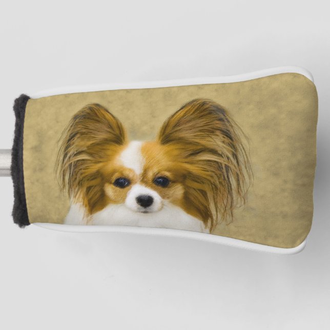 Papillon (Hound Tri) Painting - Original Dog Art Golf Head Cover (Front)