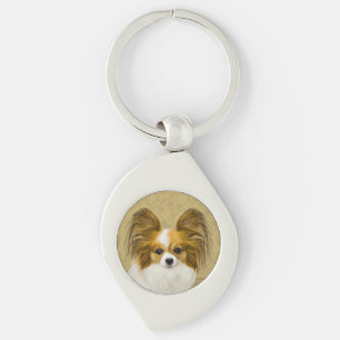 Papillon (Hound Tri) Painting - Original Dog Art Key Ring