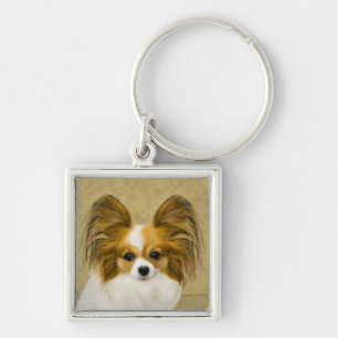Papillon (Hound Tri) Painting - Original Dog Art Key Ring
