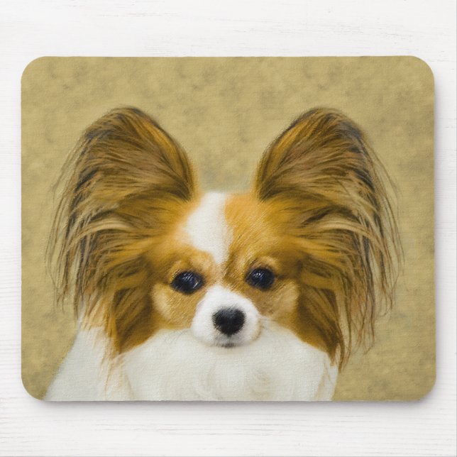Papillon (Hound Tri) Painting - Original Dog Art Mouse Pad (Front)