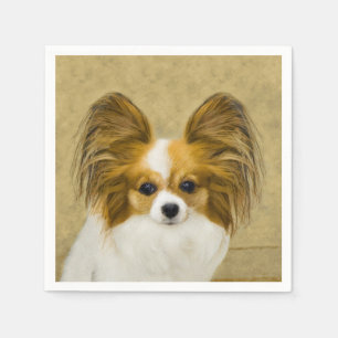 Papillon (Hound Tri) Painting - Original Dog Art Napkin