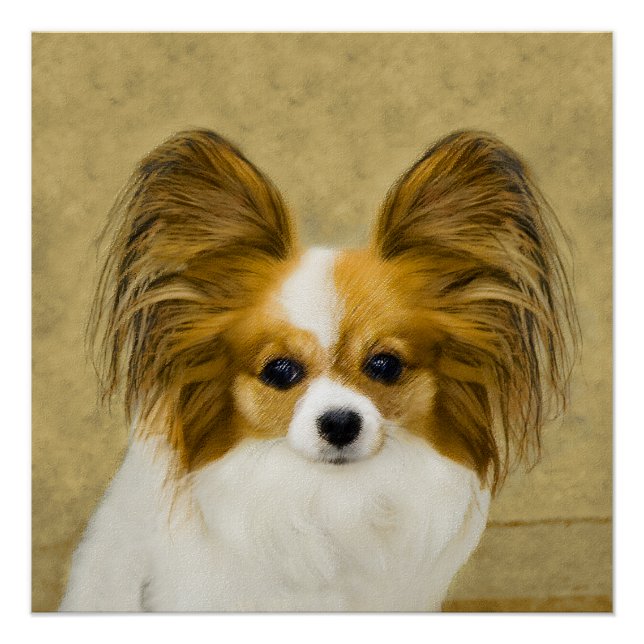 Papillon (Hound Tri) Painting - Original Dog Art Poster (Front)
