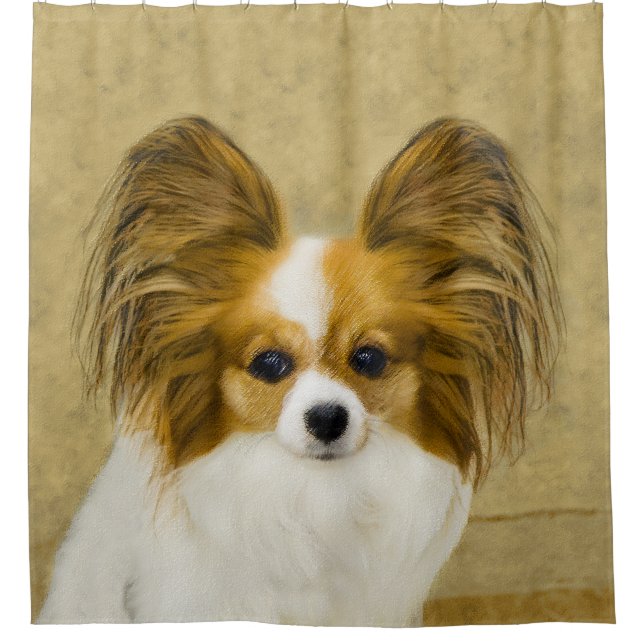 Papillon (Hound Tri) Painting - Original Dog Art Shower Curtain (Front)