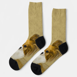 Papillon (Hound Tri) Painting - Original Dog Art Socks