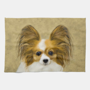 Papillon (Hound Tri) Painting - Original Dog Art Tea Towel