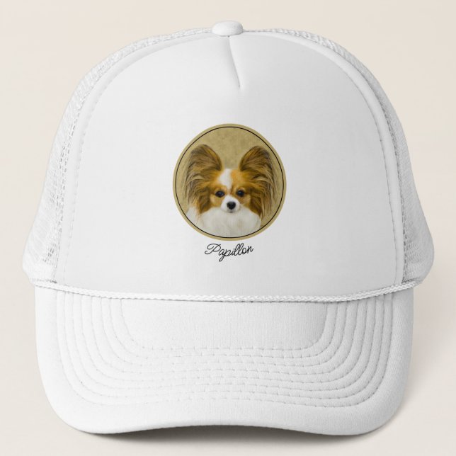 Papillon (Hound Tri) Painting - Original Dog Art Trucker Hat (Front)