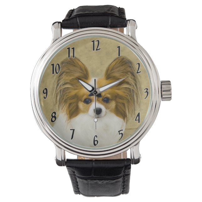 Papillon (Hound Tri) Painting - Original Dog Art Watch (Front)