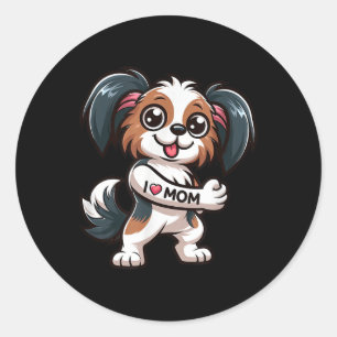 Papillon I Love Mum Funny Dog Tattoo Classic Round Sticker