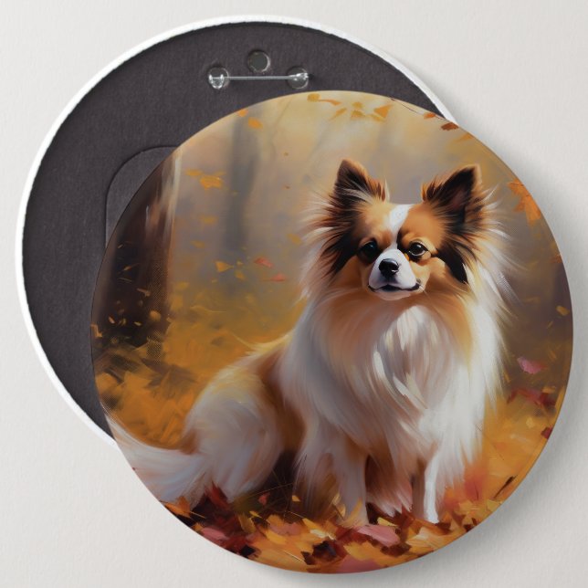 Papillon in Autumn Leaves Fall Inspire  6 Cm Round Badge (Front & Back)