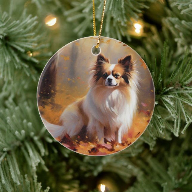 Papillon in Autumn Leaves Fall Inspire  Ceramic Ornament (Tree)