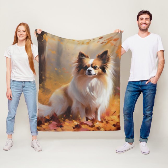 Papillon in Autumn Leaves Fall Inspire  Fleece Blanket (In Situ)