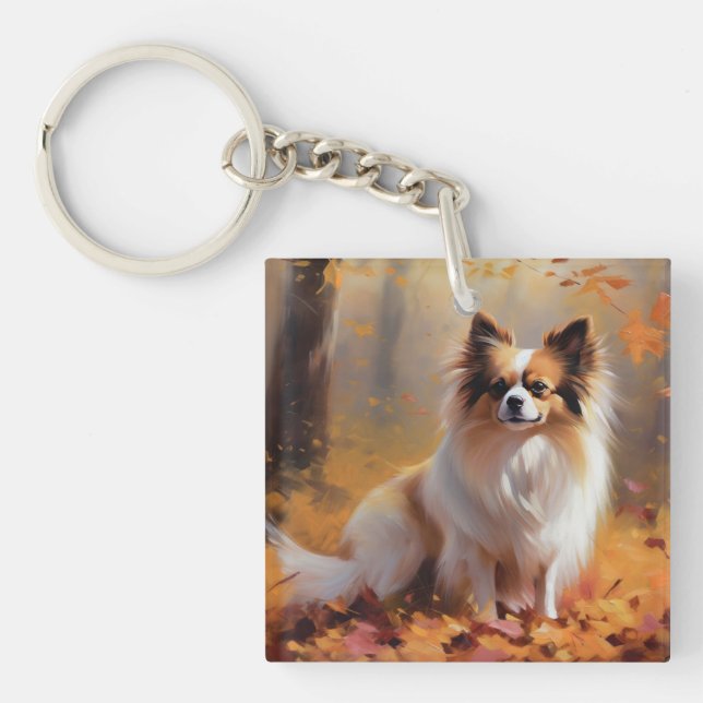 Papillon in Autumn Leaves Fall Inspire  Key Ring (Front)